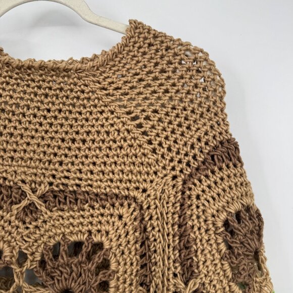 Handknit Crochet Poncho For Women/ Green and Brown Rustic Boho Crochet Shawl Han - Picture 7 of 9